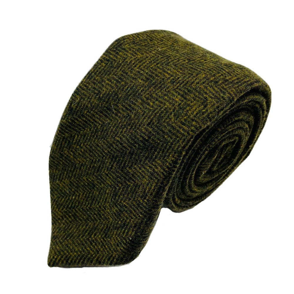 Robert Jensen Handsewn Wool Herringbone Tie Brown Green Made in Italy 3" NWOT
